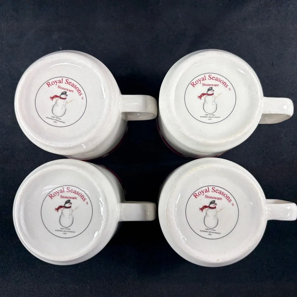 Lot of 4 Royal Seasons Stoneware Cups /‎ Mugs 2 Snowmen & Snowflake Design